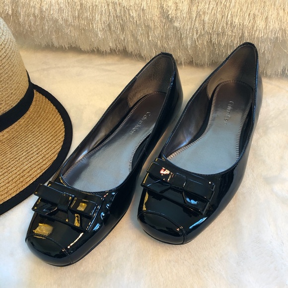 CALVIN KLEIN NWOT SIMONS PATENT LEATHER FRONT BOW - Picture 1 of 7